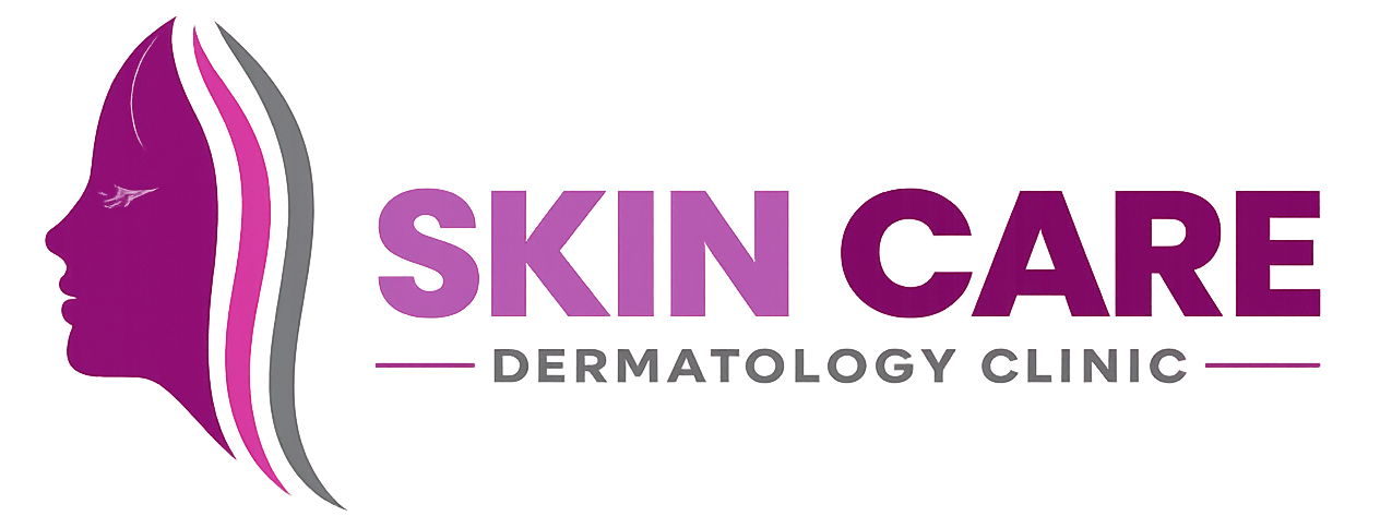 Skin Care Dermatology Clinic logo featuring a female face silhouette in purple with the text "Skin Care Dermatology Clinic", representing advanced skin, hair, laser, and aesthetic treatment services by Dr. Prerna Sharma in Bhopal.