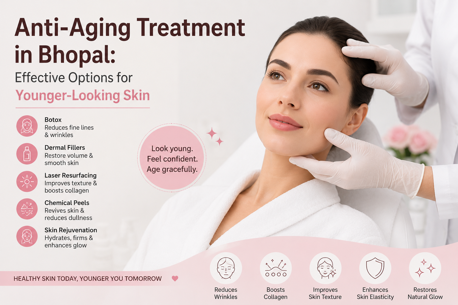 Anti-aging treatment in Bhopal featuring Botox, dermal fillers, laser resurfacing, chemical peels, and skin rejuvenation